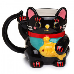 Mug en Forme de Chat noir Maneki Neko- Chat Porte-Bonheur